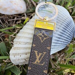 Gold-Tone and Brown Monogram Key Ring Strap